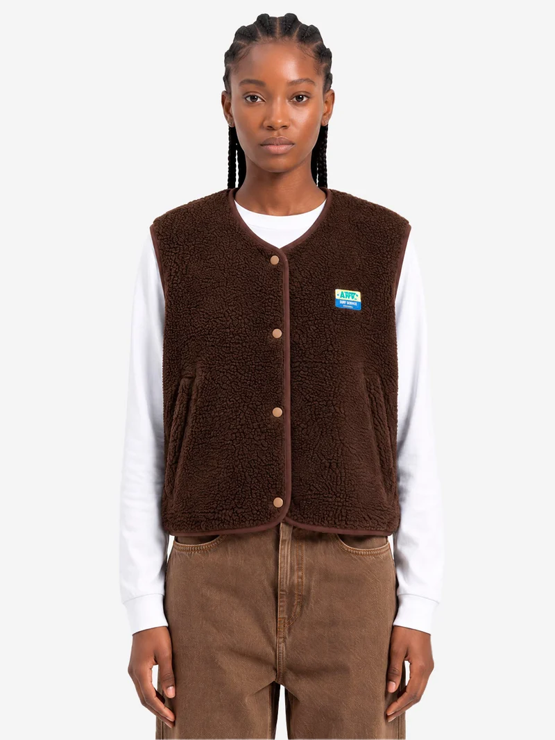 Gilet ampio marrone in pile