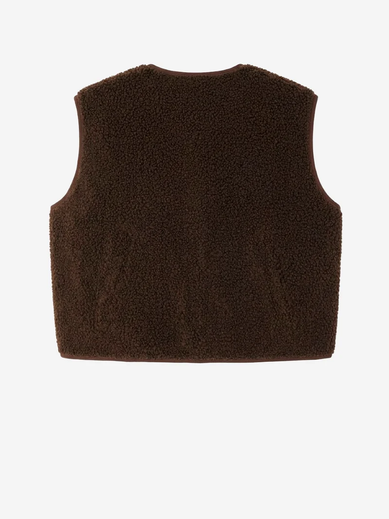 Gilet ampio marrone in pile