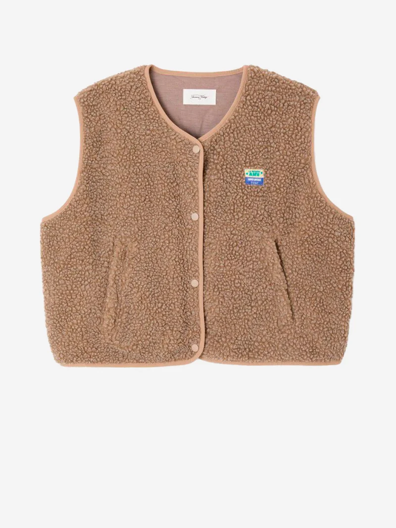 Gilet ampio marrone noce in pile