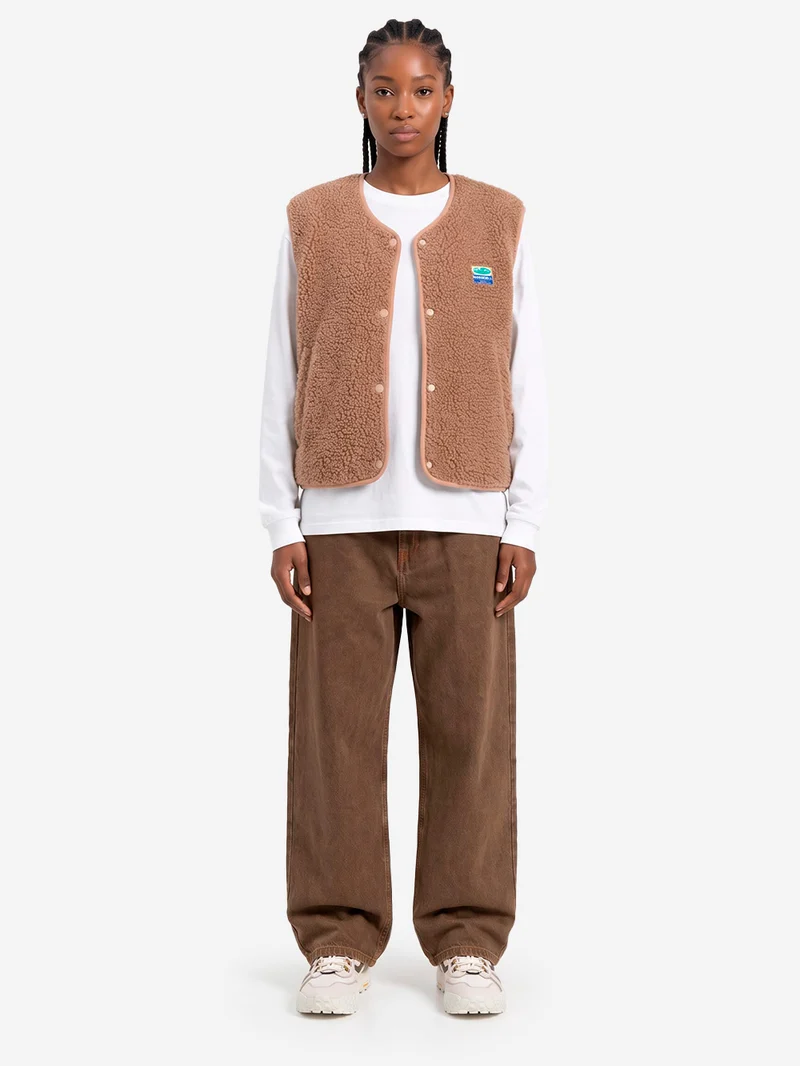 Gilet ampio marrone noce in pile