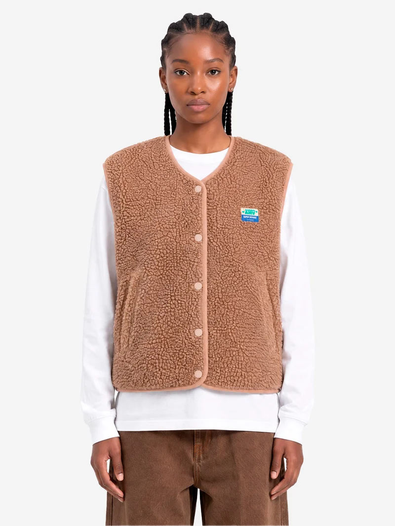 Gilet ampio marrone noce in pile