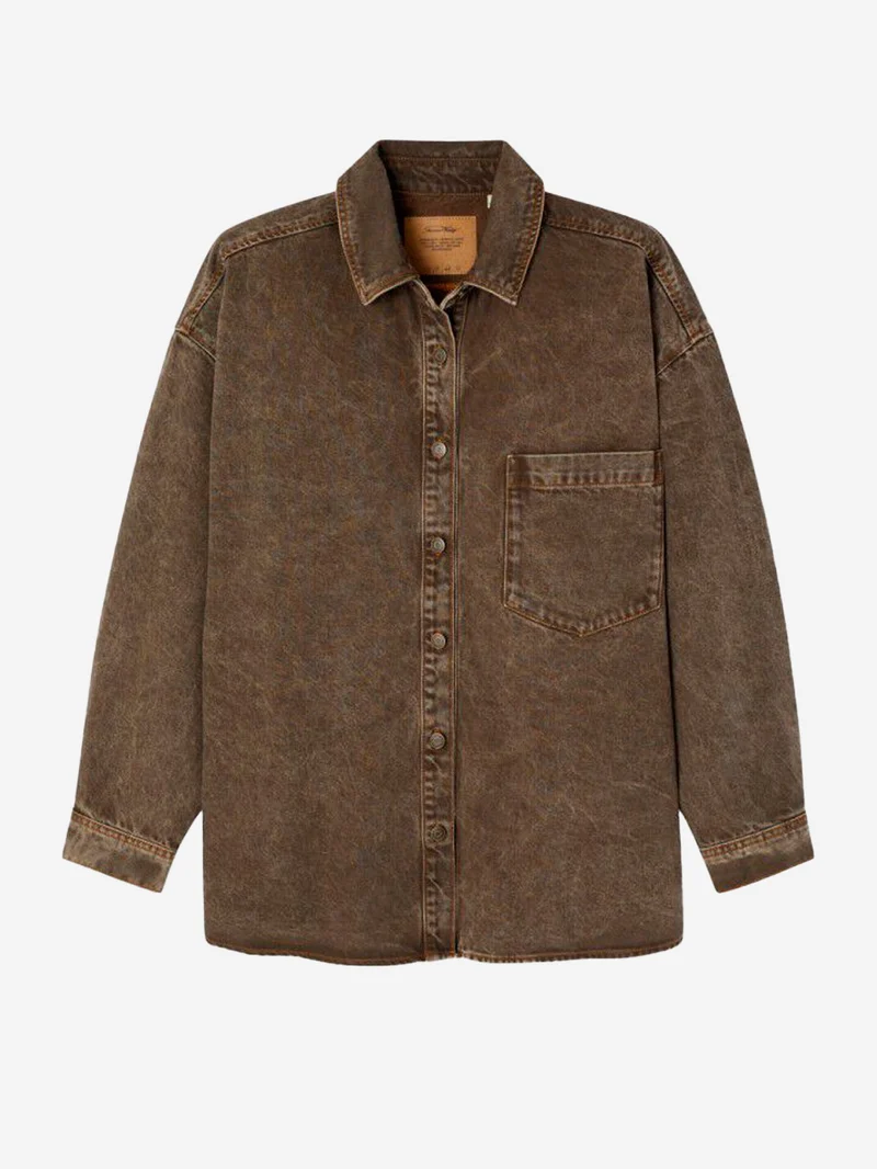 Camicia oversize in denim marrone stone