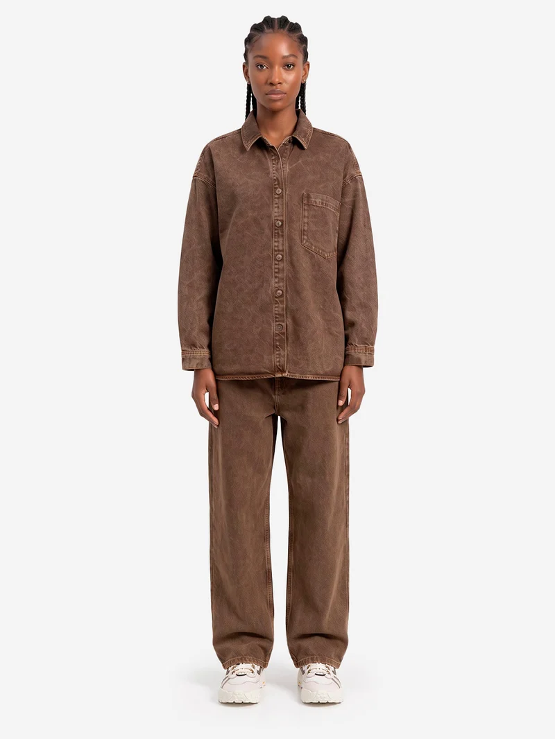 Camicia oversize in denim marrone stone