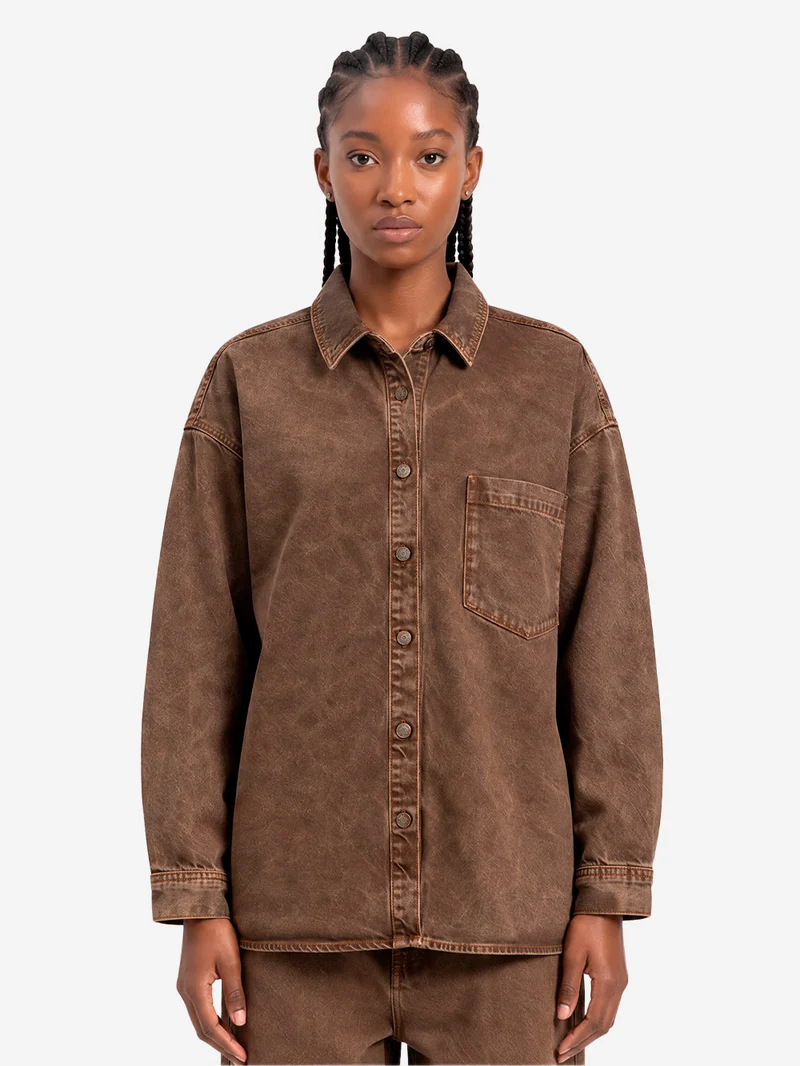 Camicia oversize in denim marrone stone