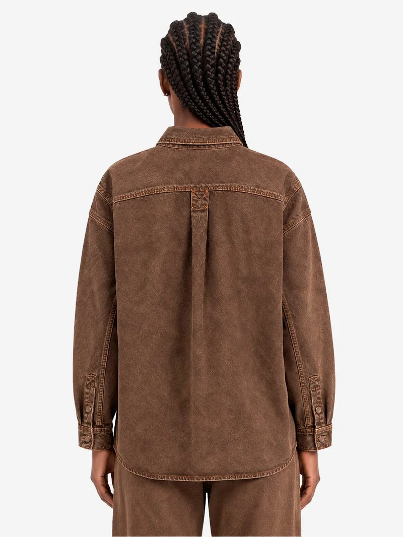 Camicia oversize in denim marrone stone