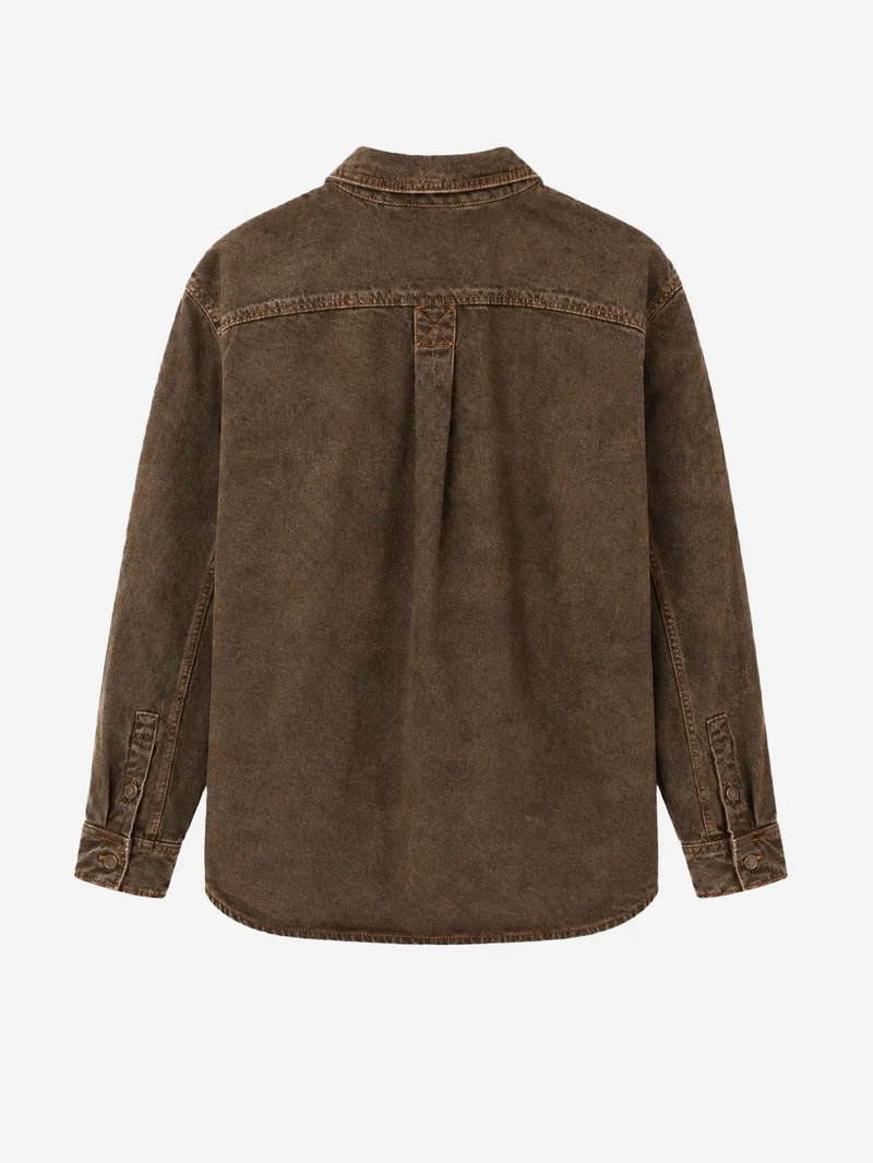 Camicia oversize in denim marrone stone