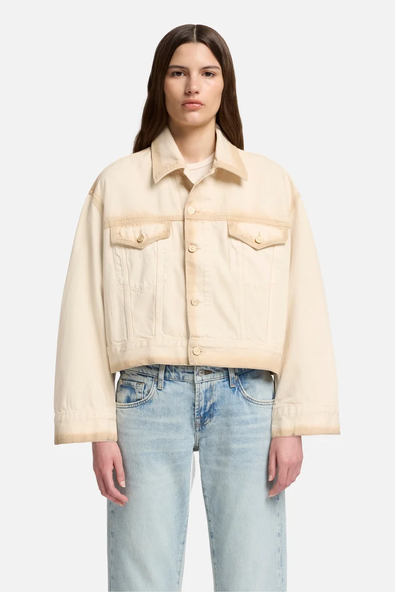 MANKIND Oli Cropped Trucker Jacket in Sand Beach