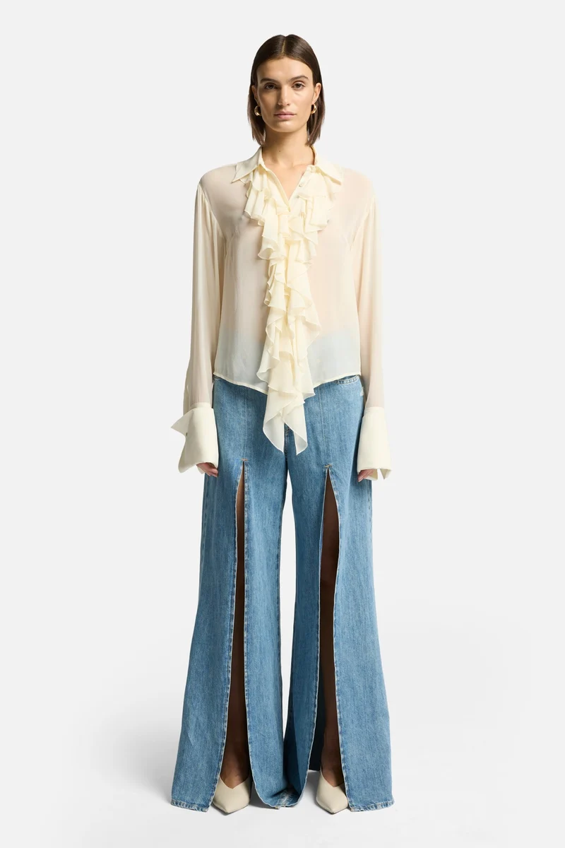 Silk Ruffle Shirt in Solitary Star