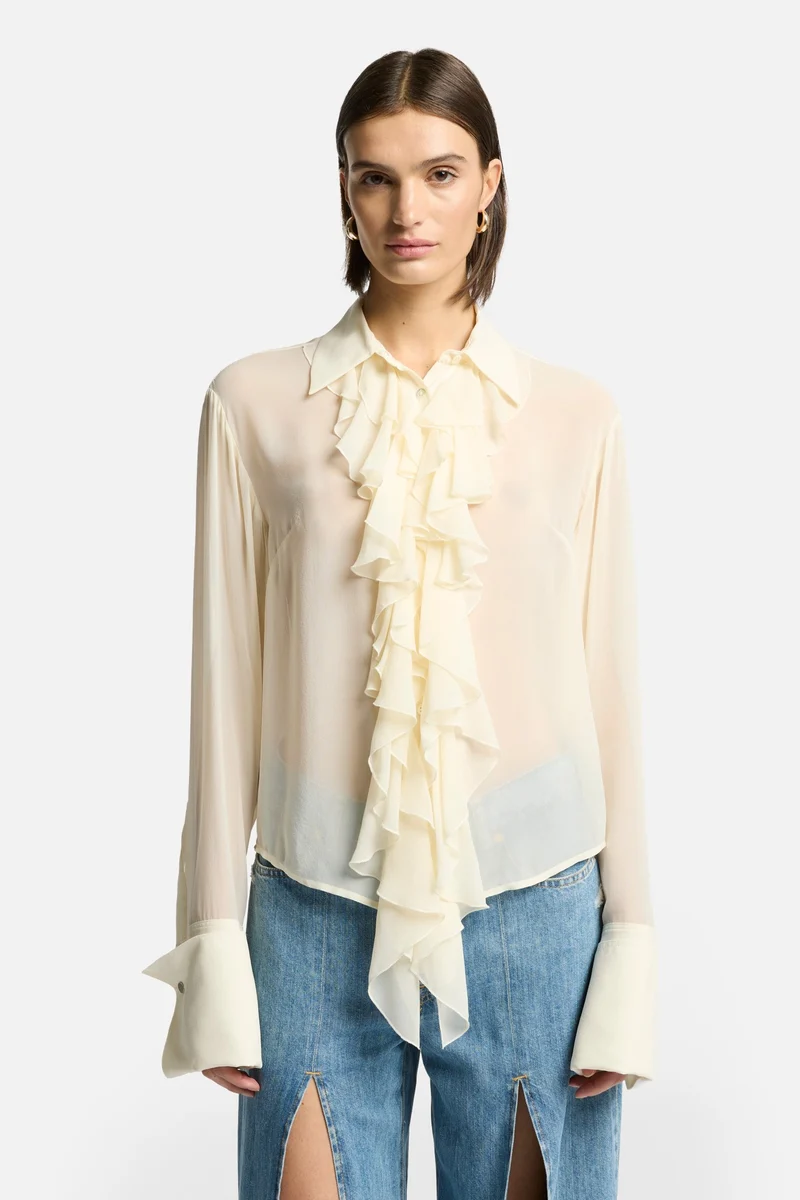 Silk Ruffle Shirt in Solitary Star