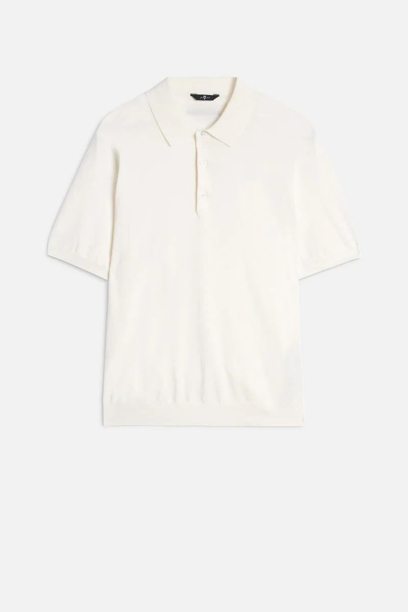 Short Sleeve Polo Sweater in Off White
