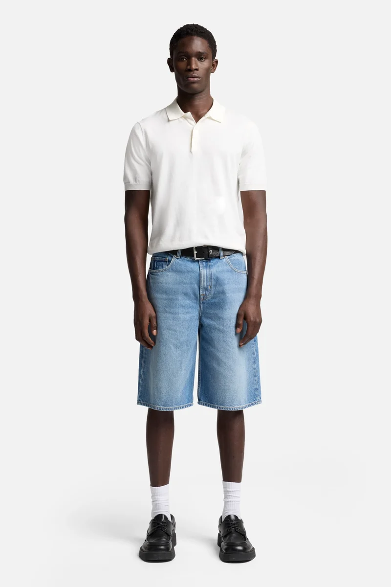 Short Sleeve Polo Sweater in Off White