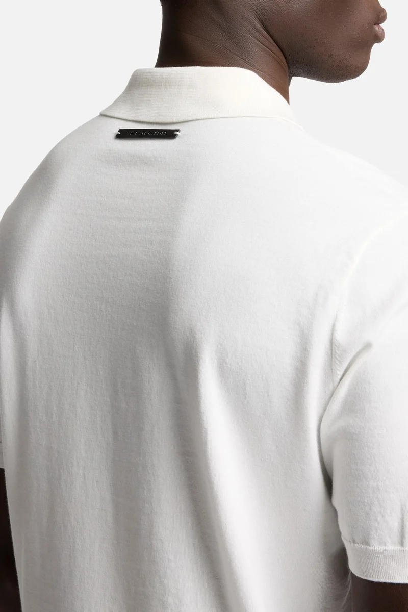 Short Sleeve Polo Sweater in Off White