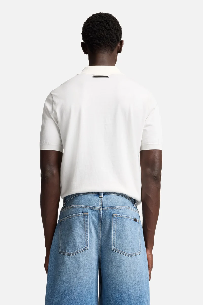 Short Sleeve Polo Sweater in Off White