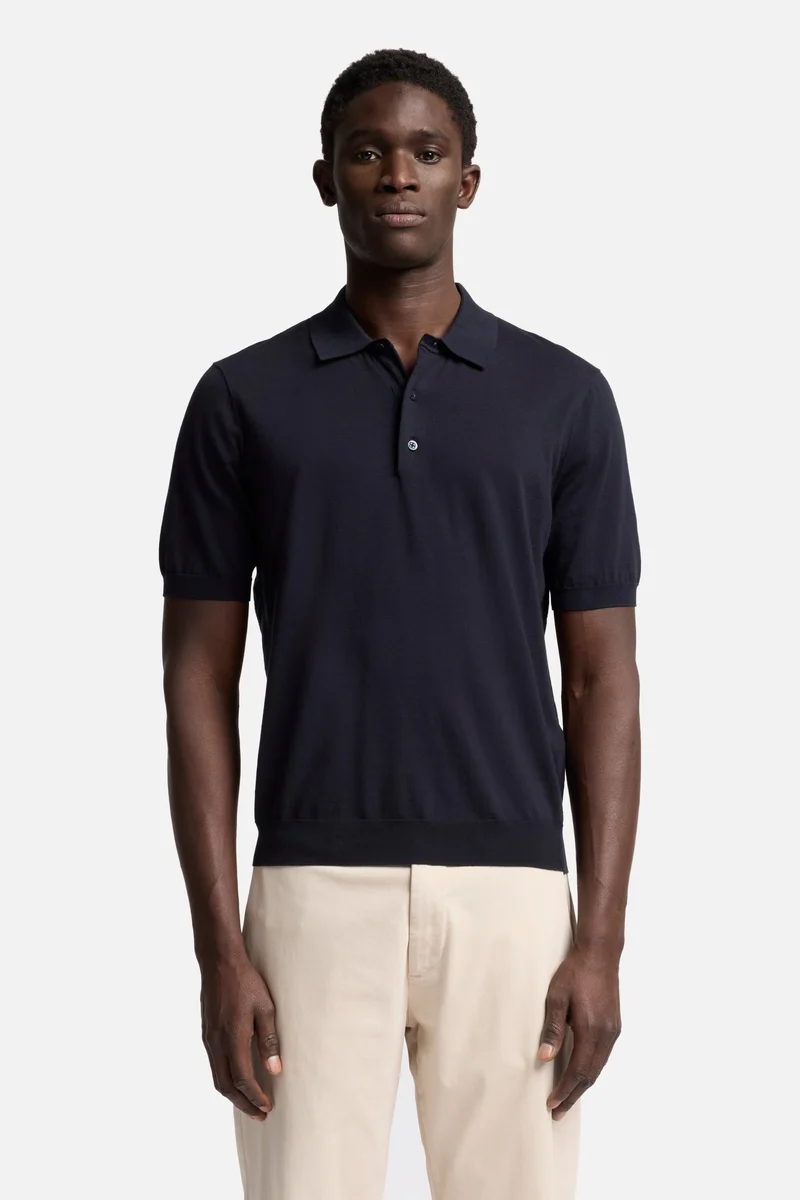 Short Sleeve Polo Sweater in Navy