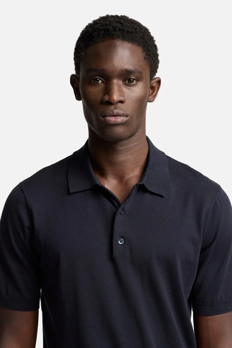 Short Sleeve Polo Sweater in Navy