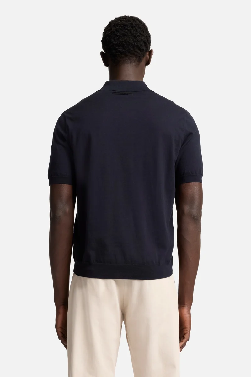 Short Sleeve Polo Sweater in Navy