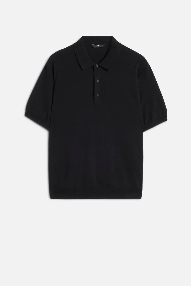Short Sleeve Polo Sweater in Black