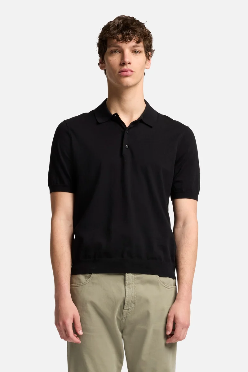 Short Sleeve Polo Sweater in Black