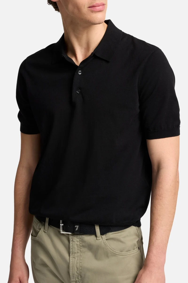 Short Sleeve Polo Sweater in Black