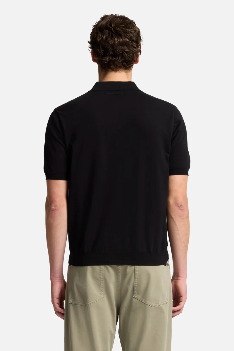 Short Sleeve Polo Sweater in Black