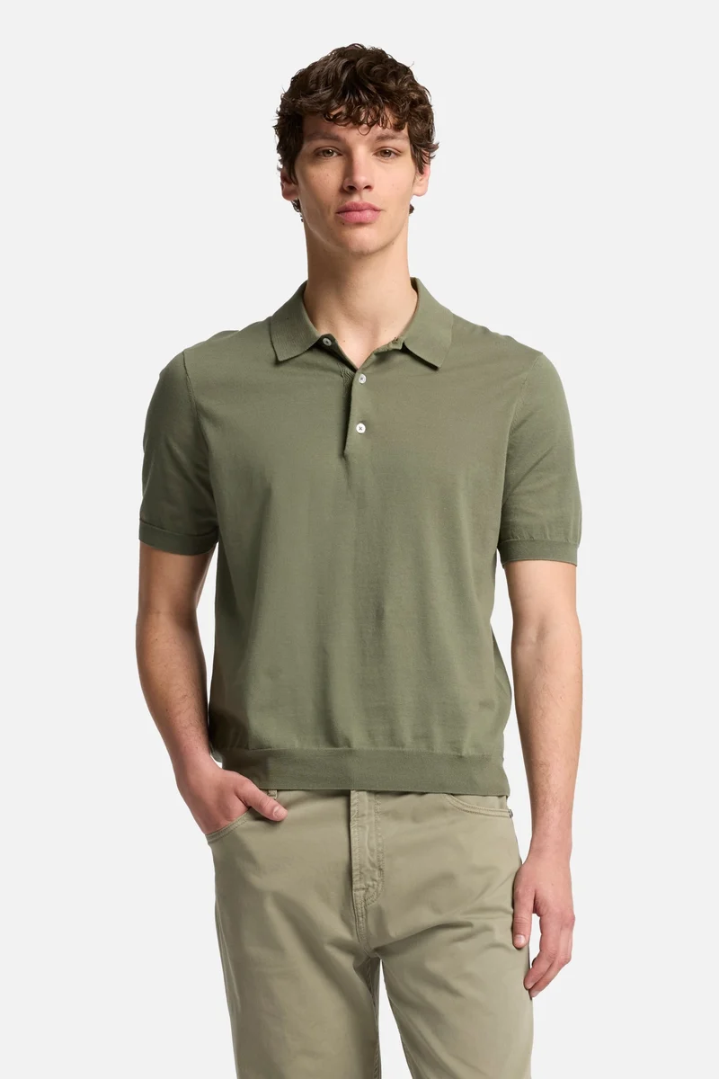 Short Sleeve Polo Sweater in Army Green