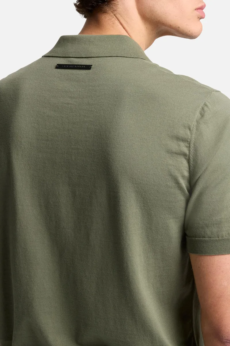 Short Sleeve Polo Sweater in Army Green