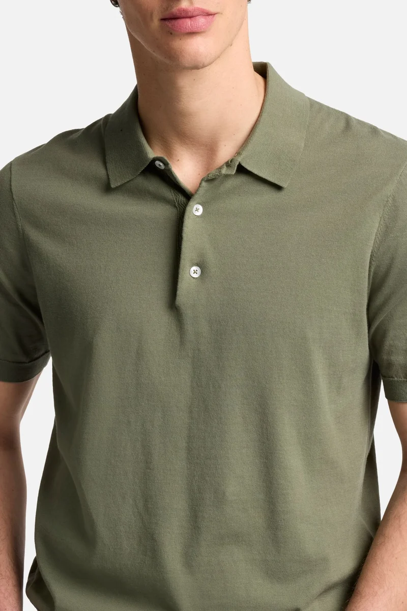 Short Sleeve Polo Sweater in Army Green