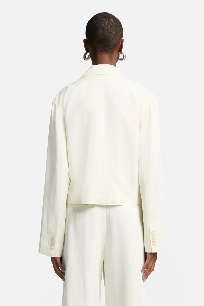 Cropped Linen Blend Blazer in Ivory