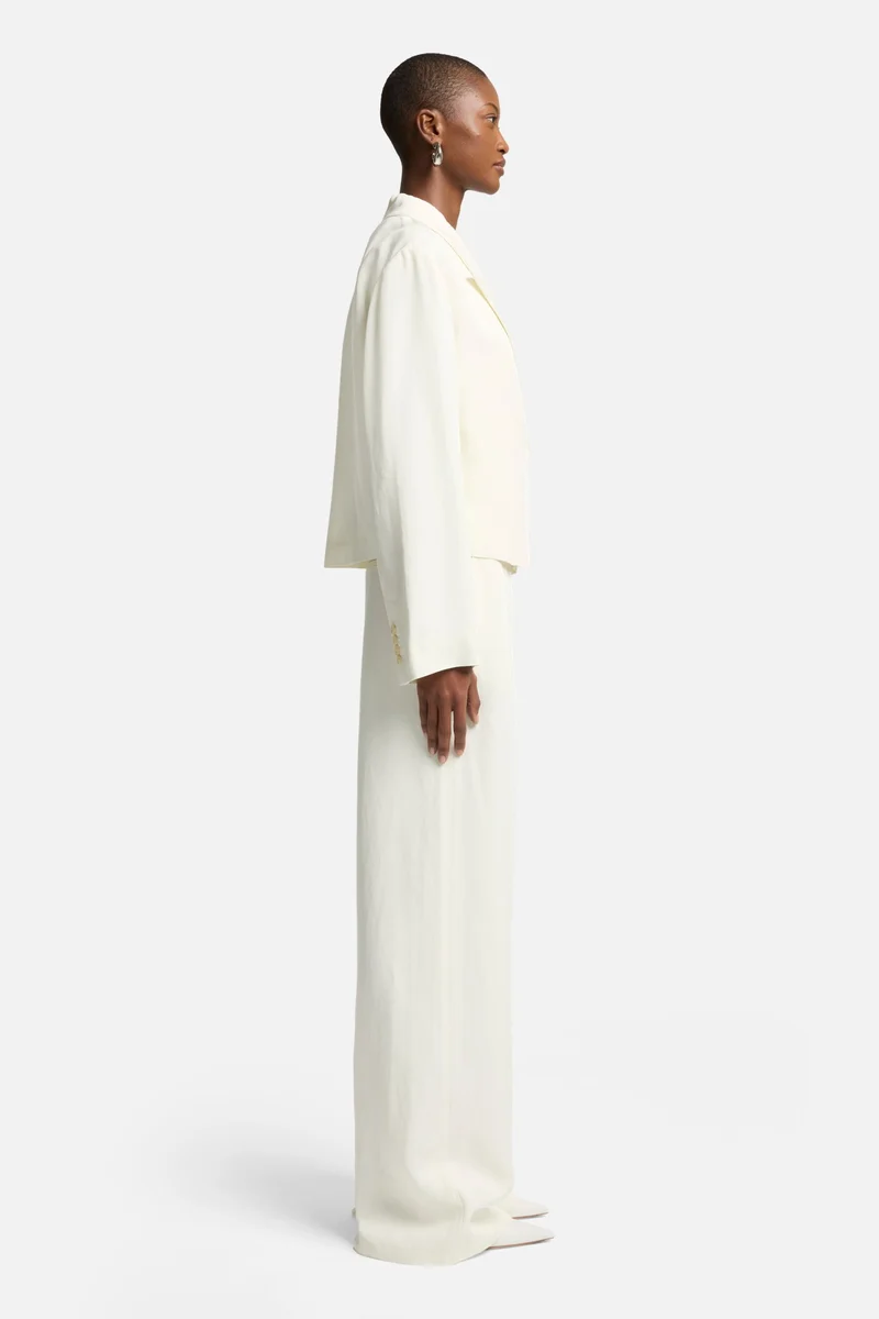 Cropped Linen Blend Blazer in Ivory