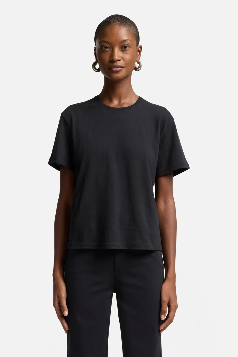 Linen Blend Tee in Black
