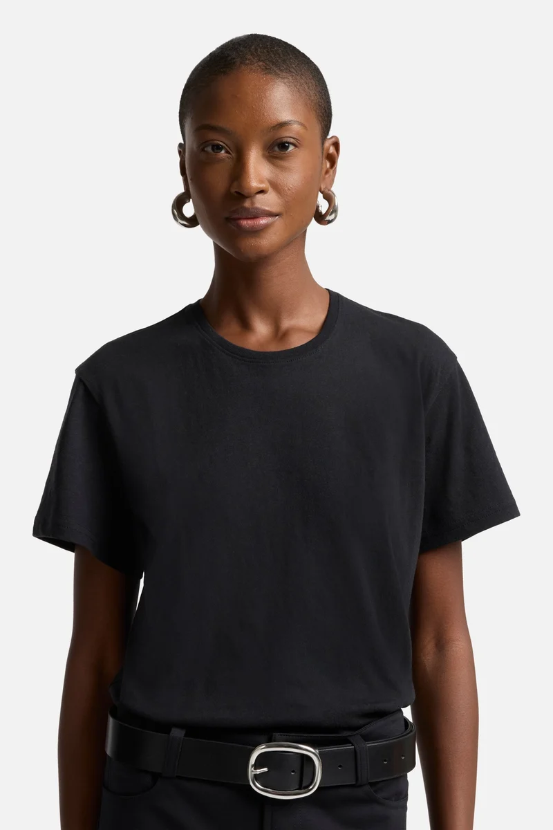 Linen Blend Tee in Black