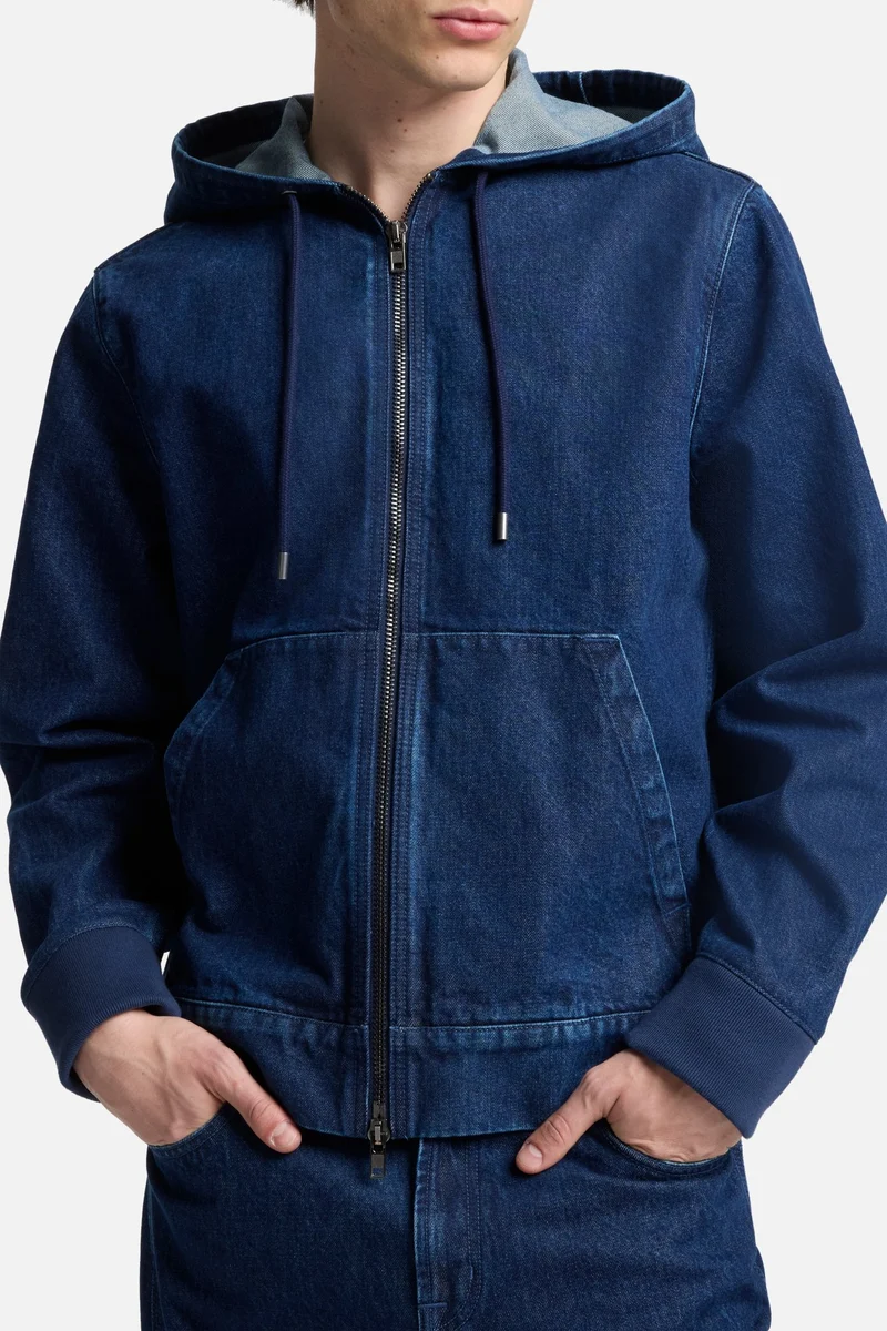 Utility Denim Hoodie in Carpenter Blue