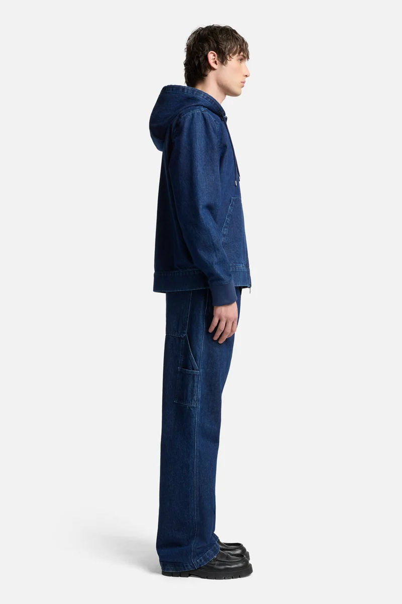 Utility Denim Hoodie in Carpenter Blue