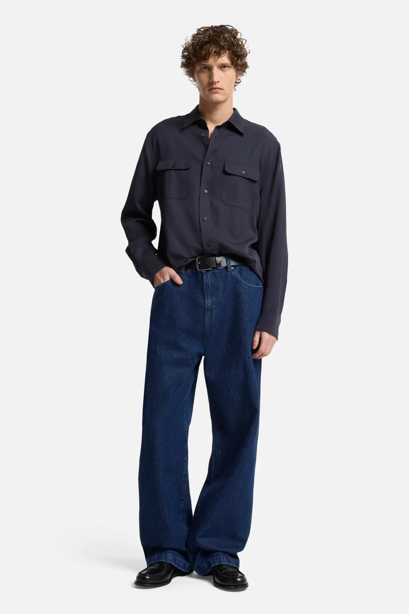 Fluid Military Shirt in Navy