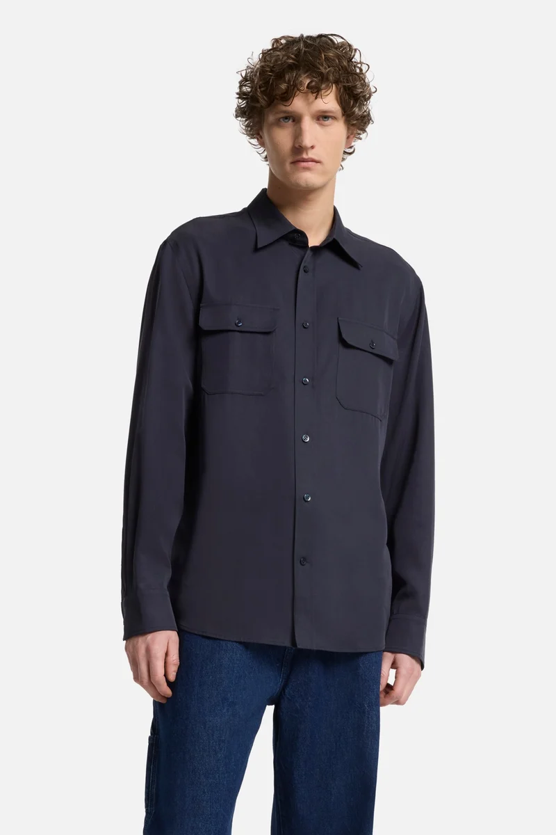 Fluid Military Shirt in Navy