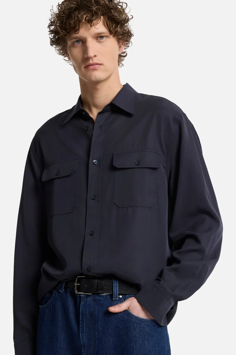 Fluid Military Shirt in Navy