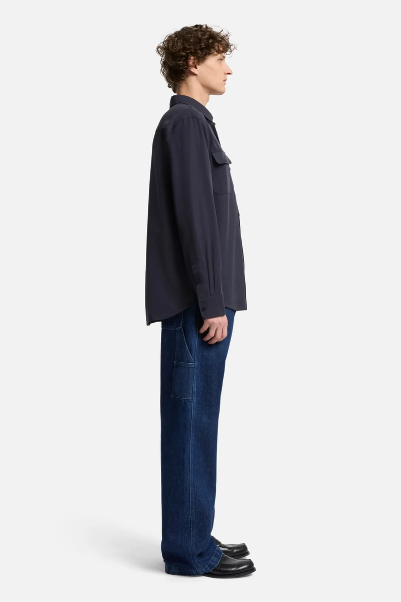 Fluid Military Shirt in Navy