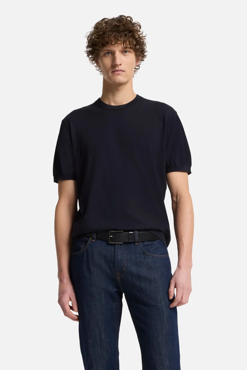 Classic Cotton Short Sleeve Sweater in Navy