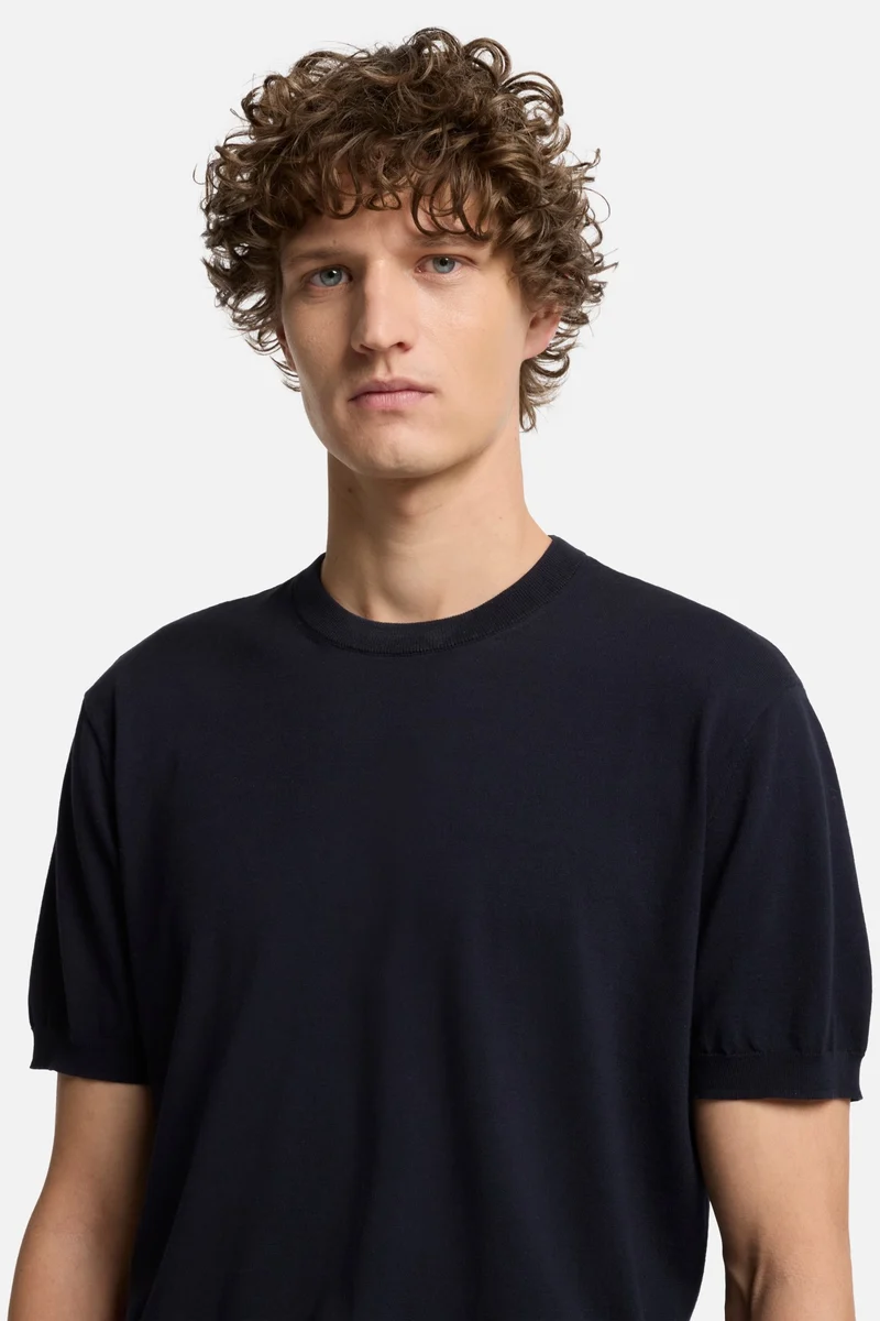 Classic Cotton Short Sleeve Sweater in Navy
