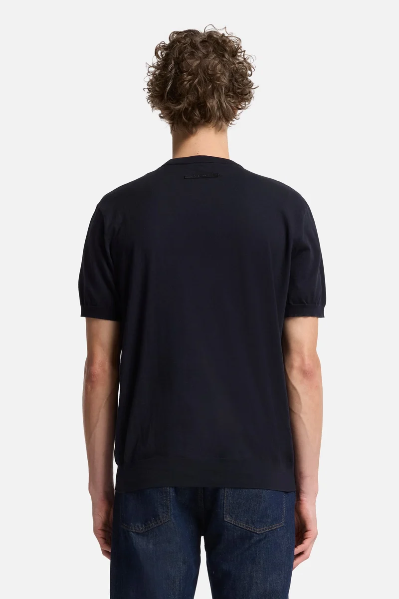Classic Cotton Short Sleeve Sweater in Navy