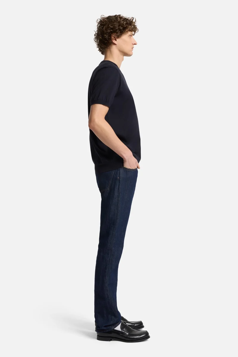 Classic Cotton Short Sleeve Sweater in Navy