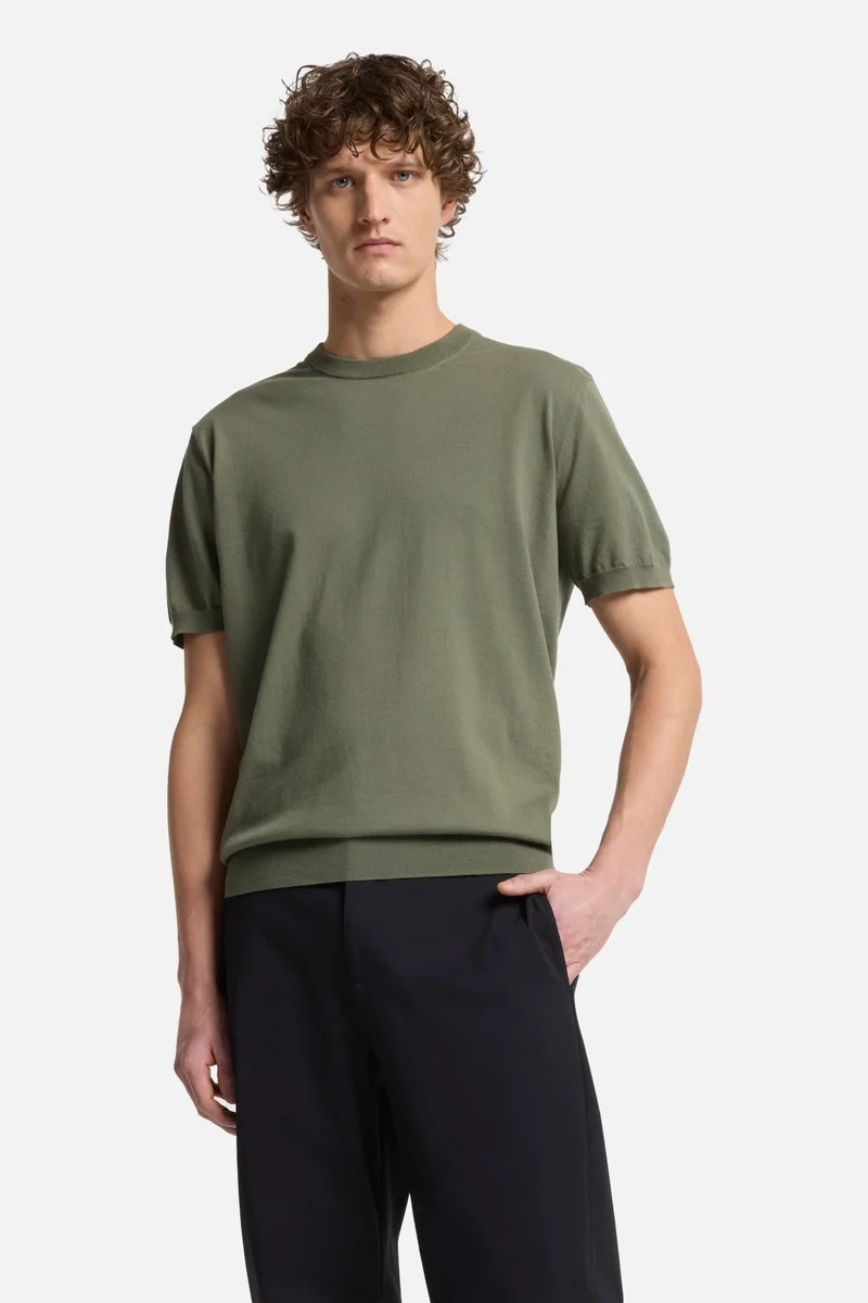 Classic Cotton Short Sleeve Sweater in Army Green