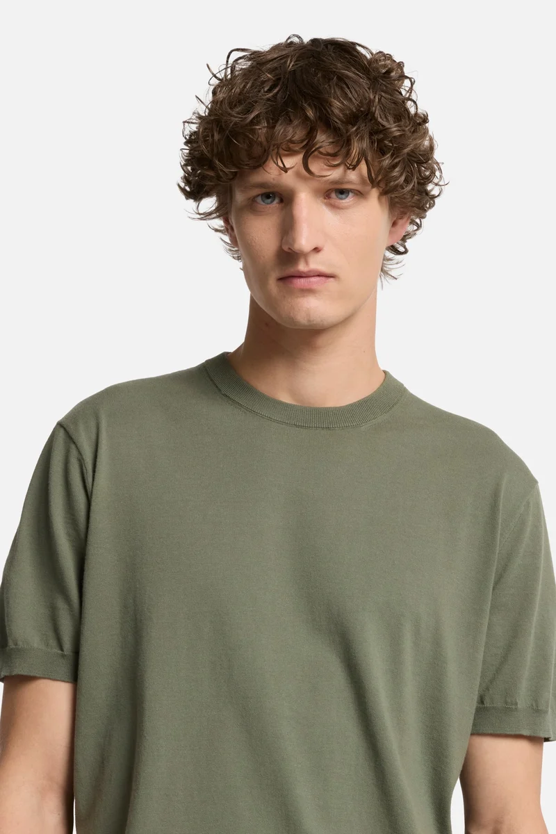 Classic Cotton Short Sleeve Sweater in Army Green