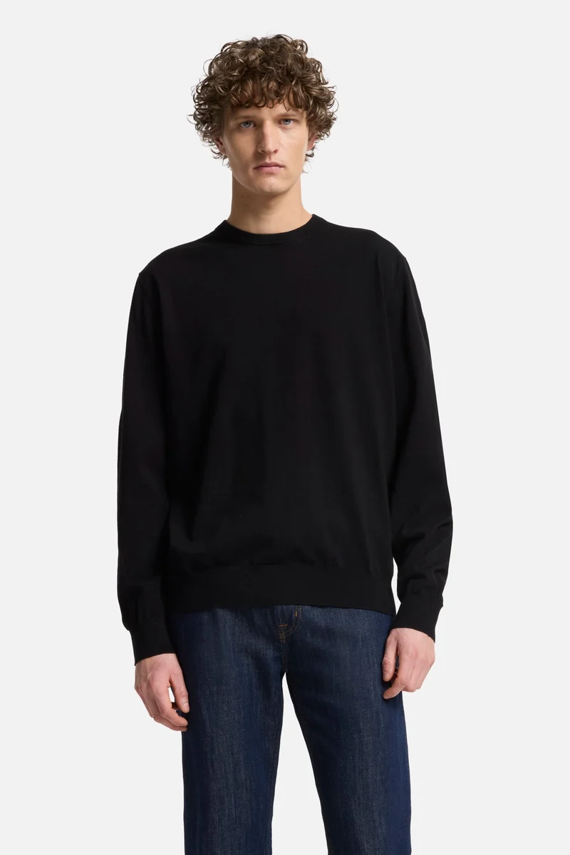 Classic Cotton Long Sleeve Sweater in Black