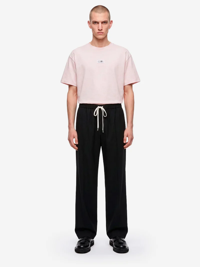 Pantaloni sartoriali a gamba larga in misto lana con coulisse