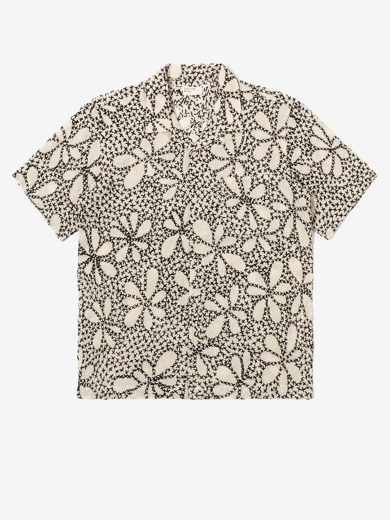 Camicia a maiche corte 'Road' con ricamo indiano