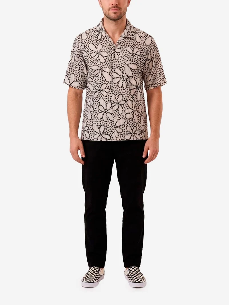 Camicia a maiche corte 'Road' con ricamo indiano