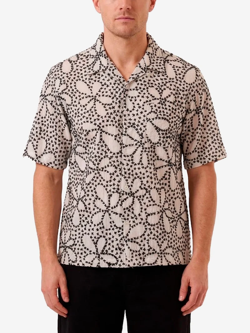 Camicia a maiche corte 'Road' con ricamo indiano