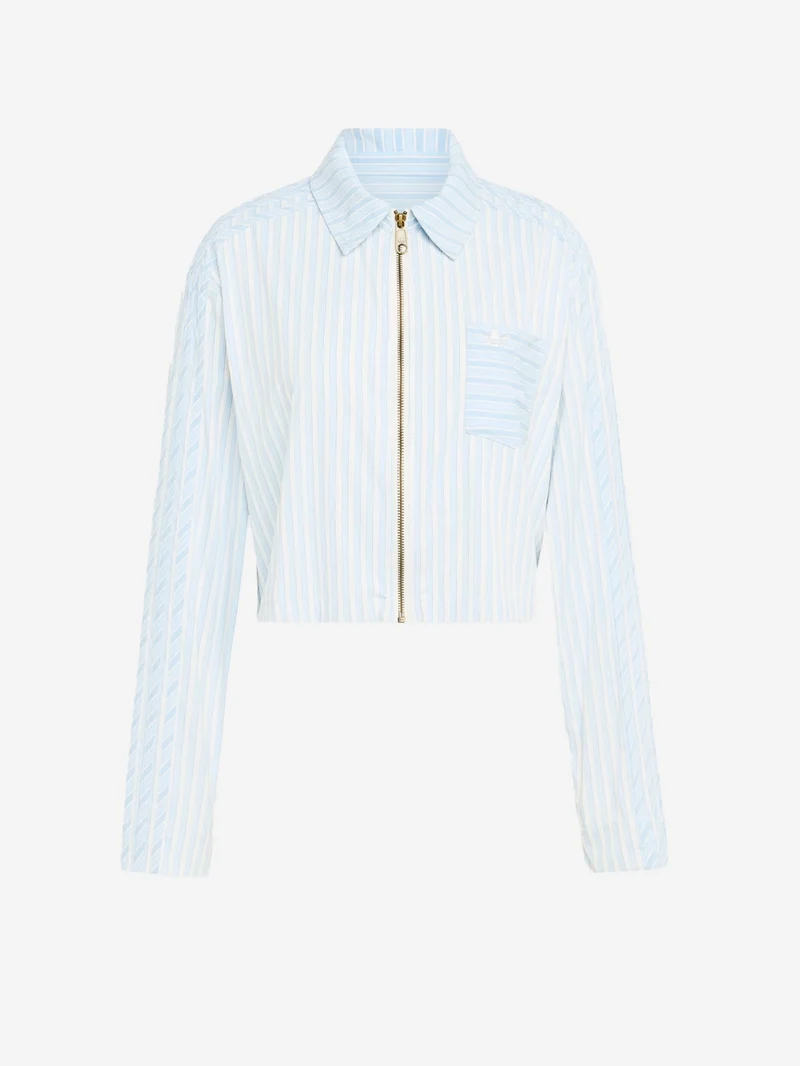 Camicia con colletto e zip in popeline