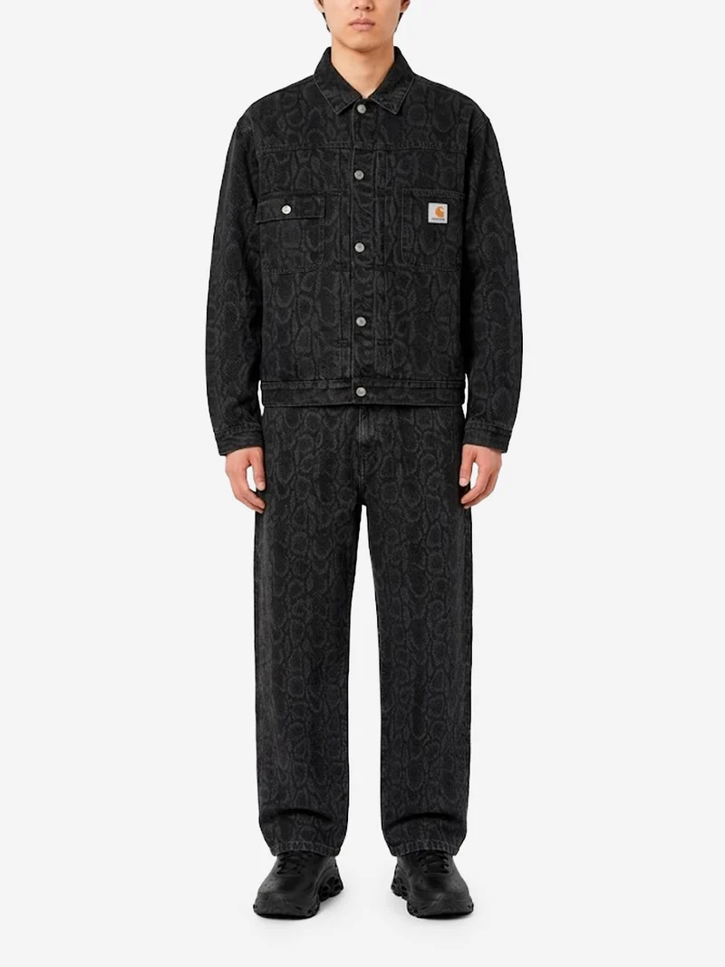 Pantaloni Landon in denim nero con stampa camouflage snake